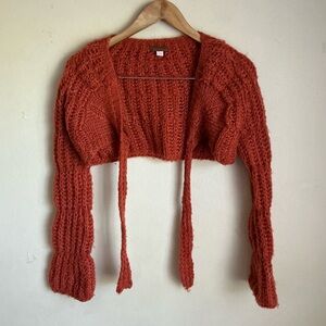 Planet funk Cropped Knit Y2K 90s Cozy Orange Knit Sweater